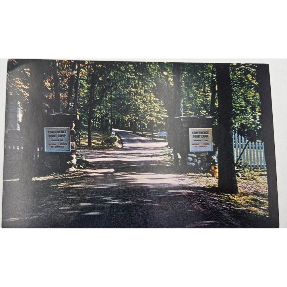 Williams Bay WI Postcard Vintage Rustic Camp Entrance Conference Point